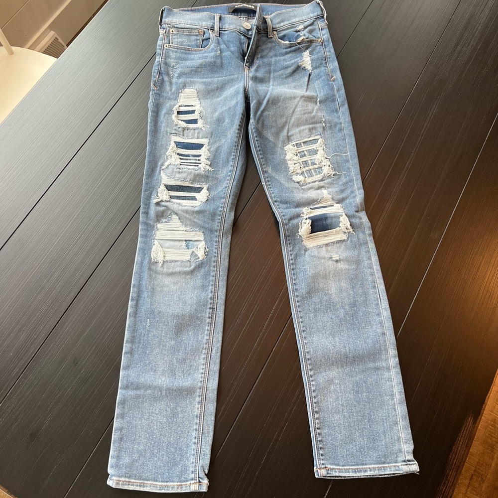 Express Cropped Skinny Distressed Jeans, Mid-Rise, Size  2